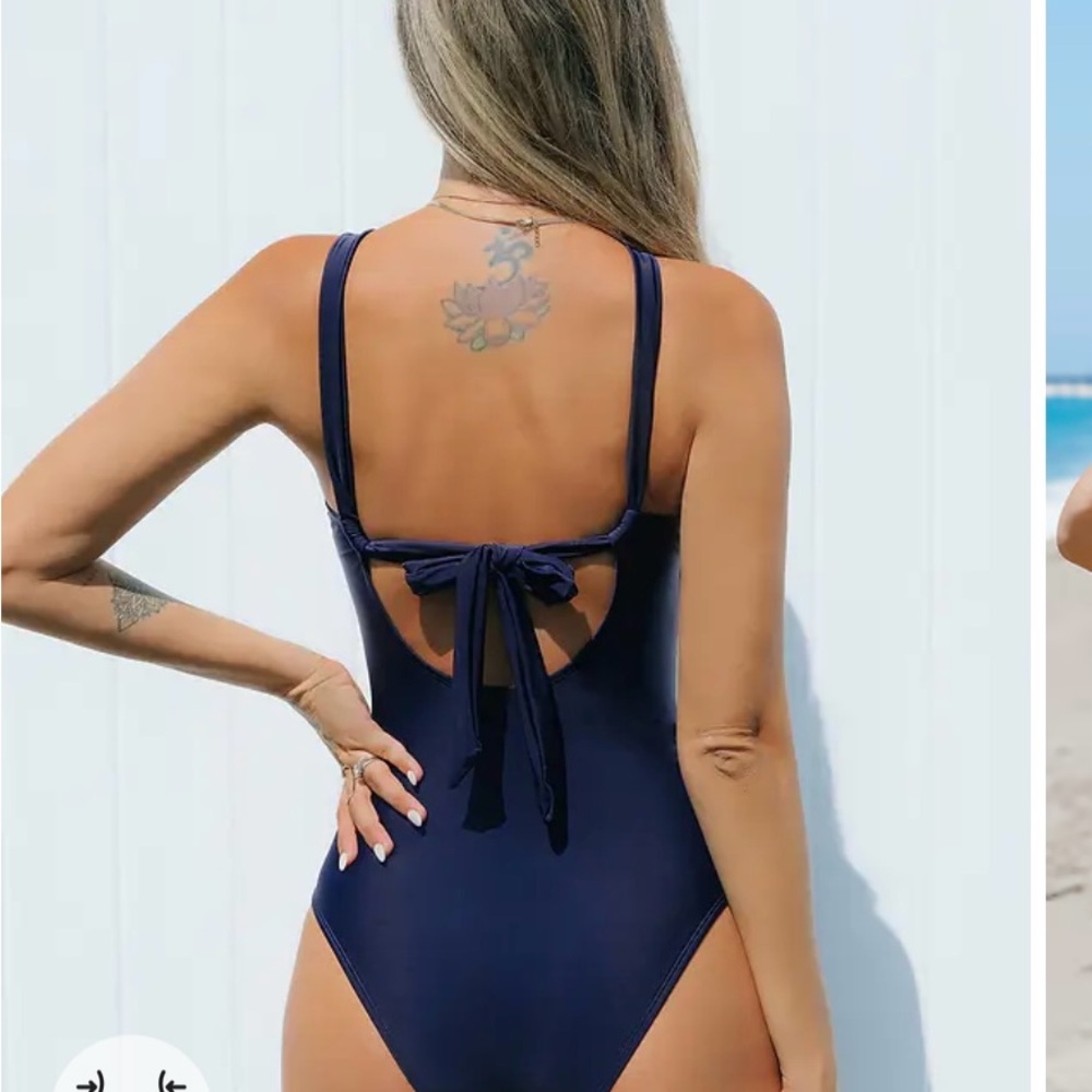 NWT CupShe Asymmetrical Tummy Control Navy Blue One-Piece Swimsuit size Medium - Picture 3 of 10
